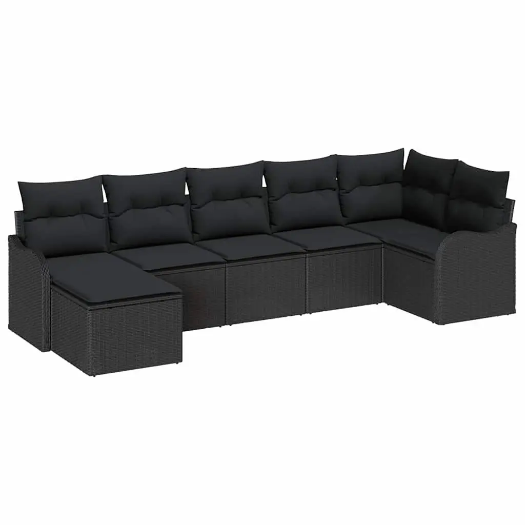 Outdoor Sofa Set 7 Pieces Poly Rattan Black Patio Furniture