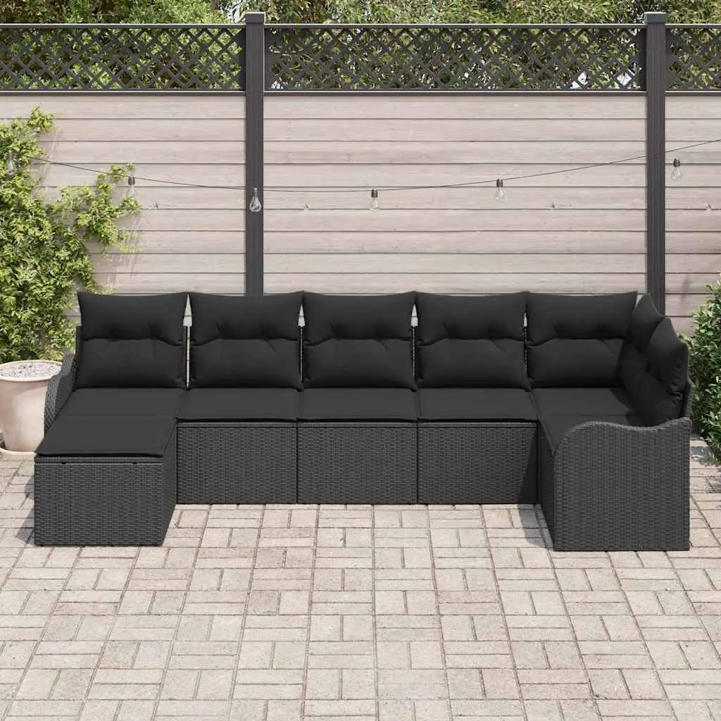 Outdoor Sofa Set 7 Pieces Poly Rattan Black Patio Furniture