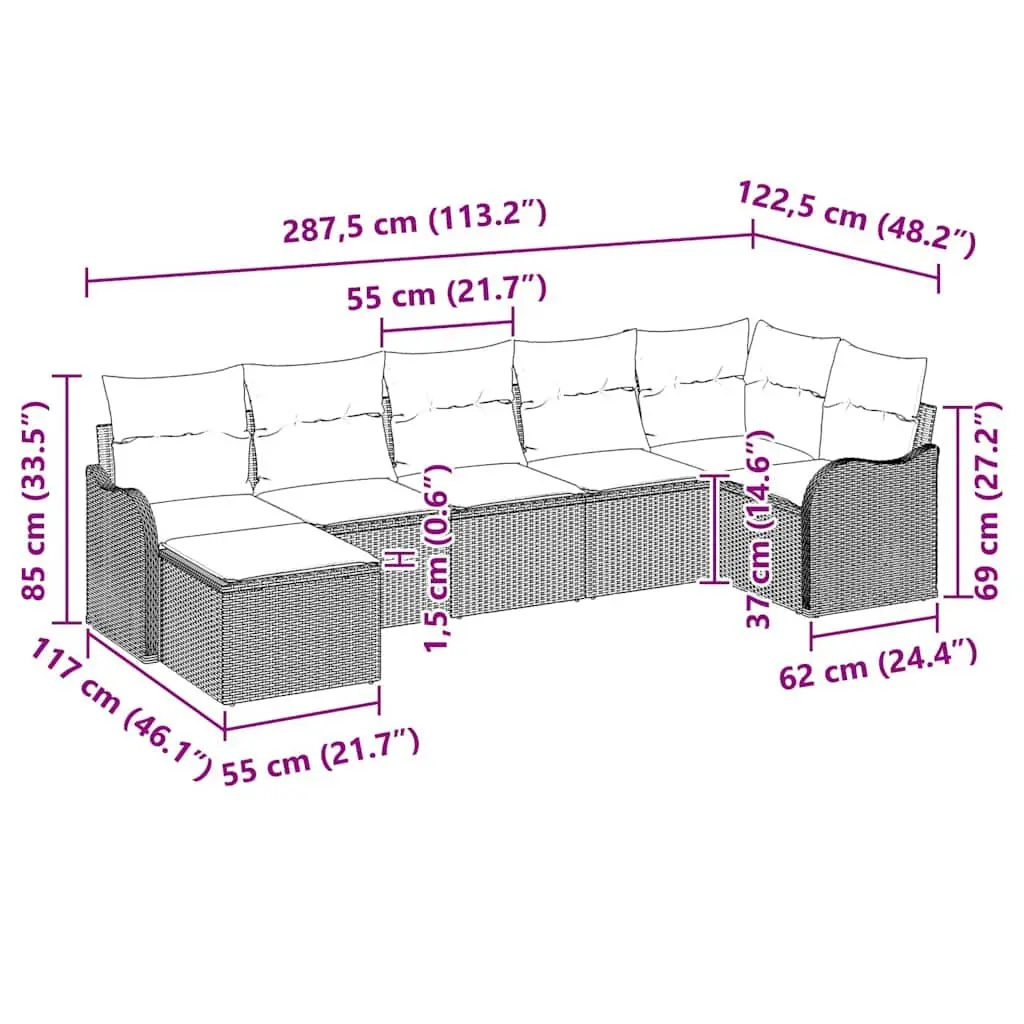 Outdoor Sofa Set 7 Pieces Poly Rattan Black Patio Furniture