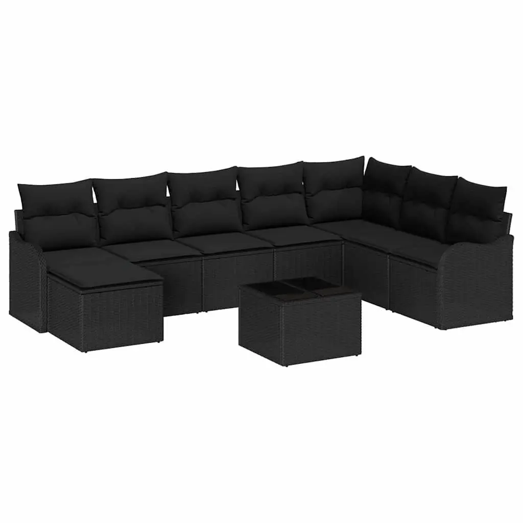 Garden Sofa Set 9 Piece Outdoor Furniture Black Poly Rattan Patio Lounge Suite