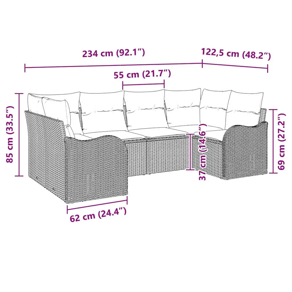 Garden Sofa Set Modular Poly Rattan 6 Piece Outdoor Patio Furniture Black