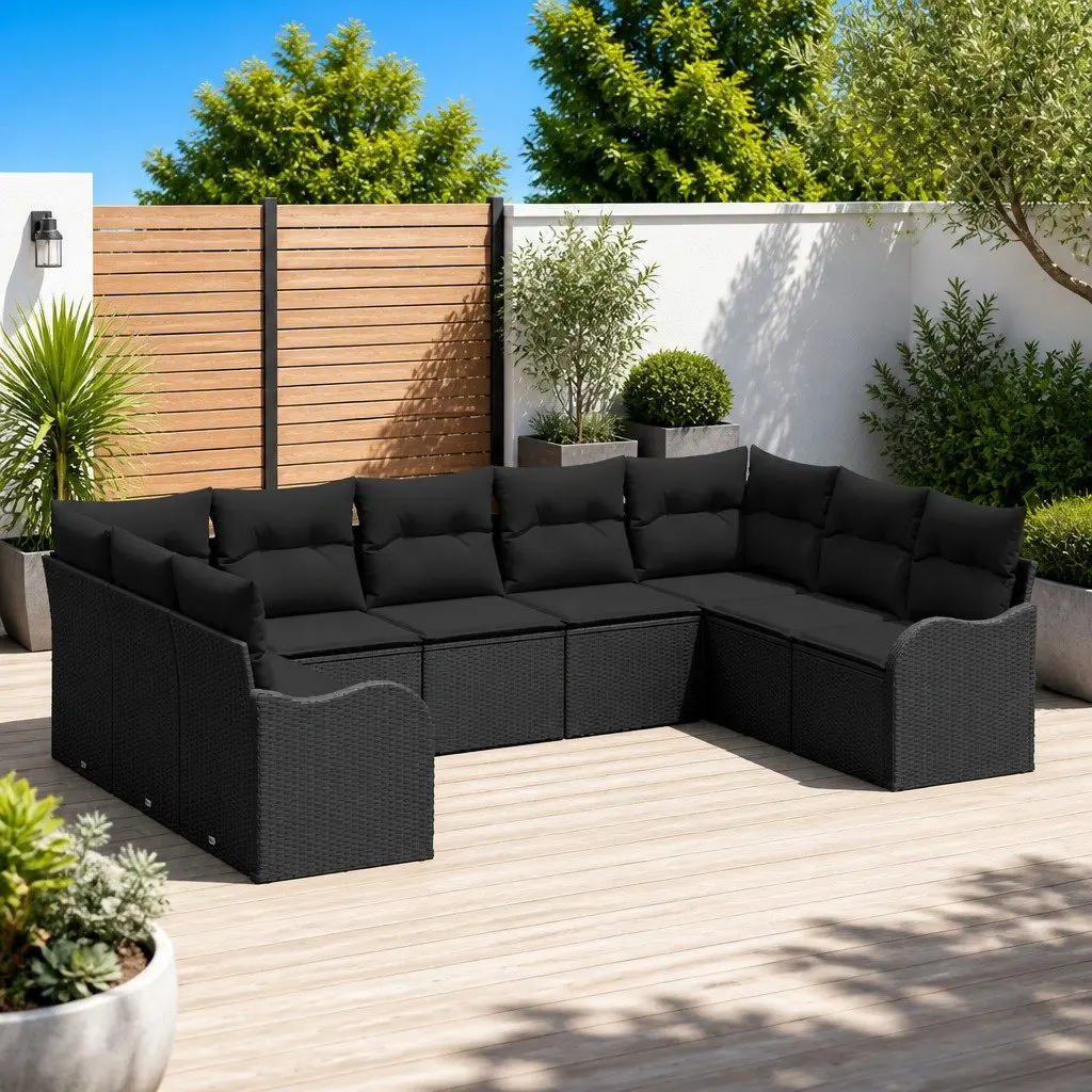Outdoor Sofa Set Poly Rattan Modular Seating Black Powder Coated Steel Frame