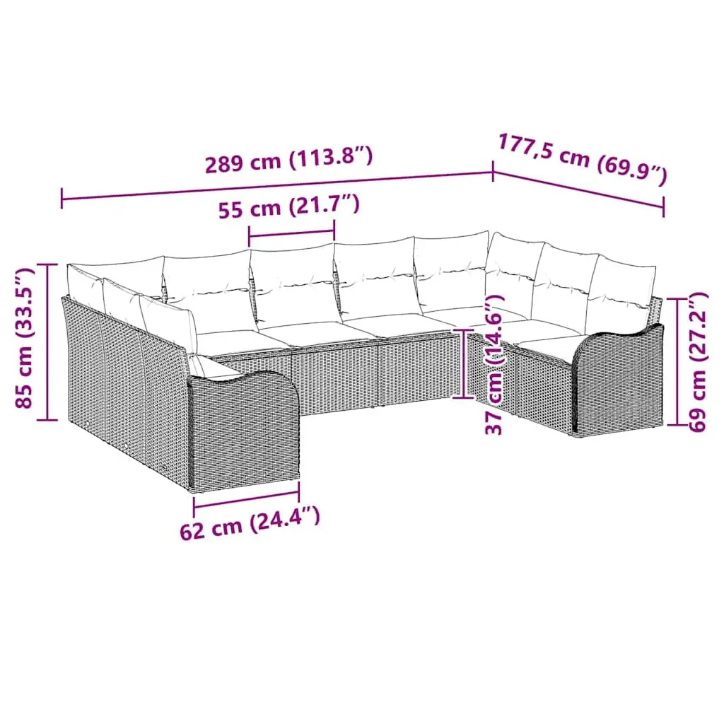 Outdoor Sofa Set Poly Rattan Modular Seating Black Powder Coated Steel Frame