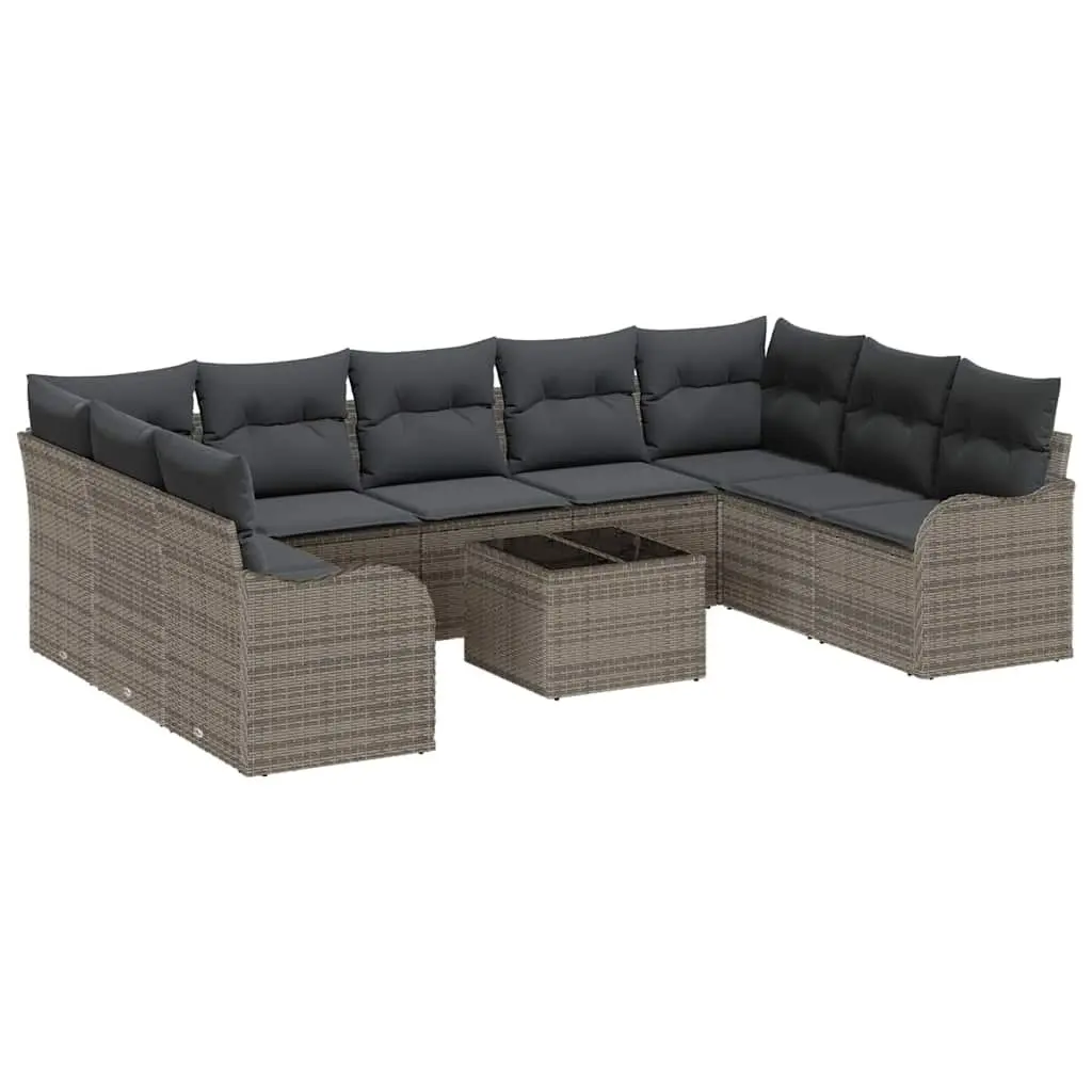 Garden Sofa Set Poly Rattan 10 Piece Outdoor Furniture Grey with Cushions