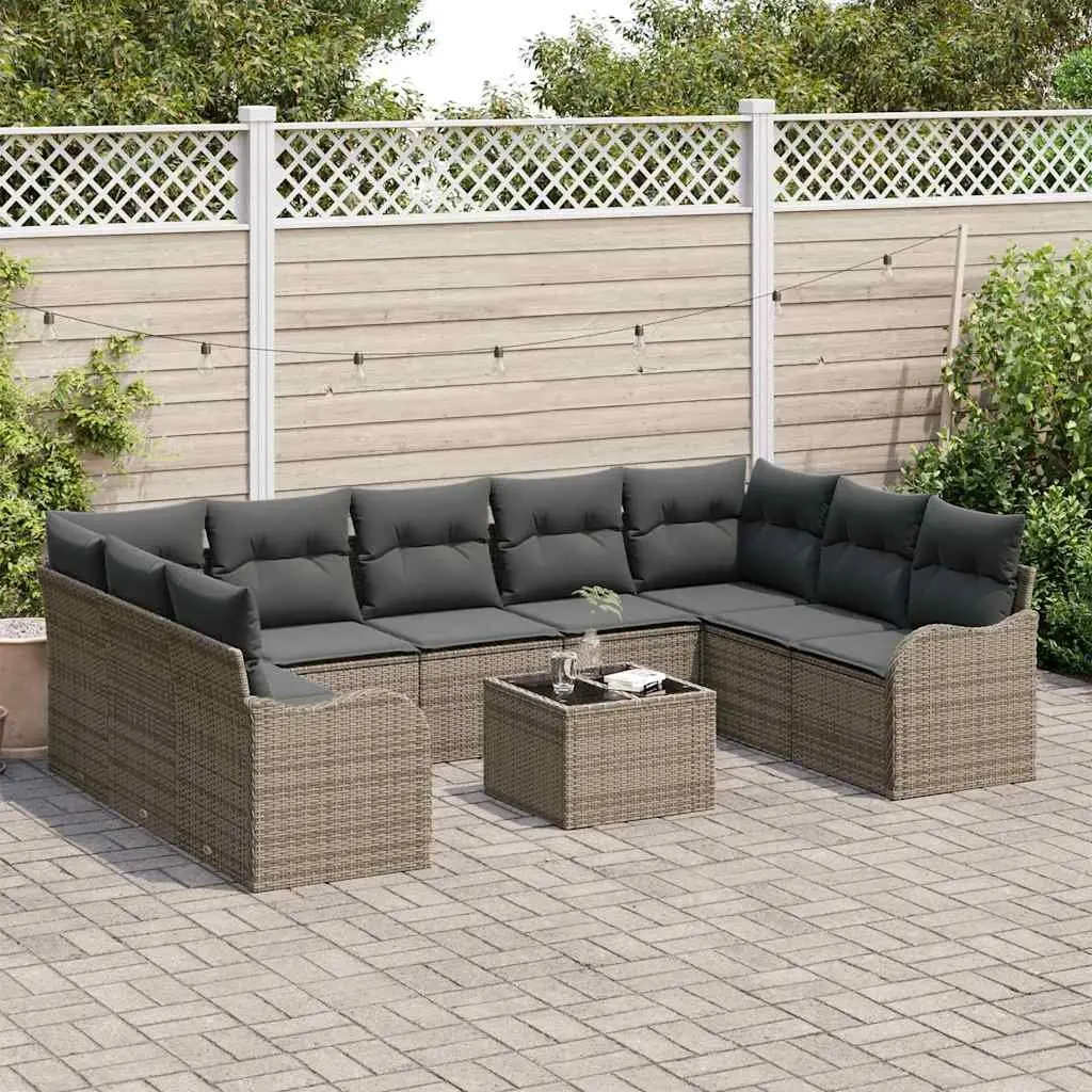 Garden Sofa Set Poly Rattan 10 Piece Outdoor Furniture Grey with Cushions