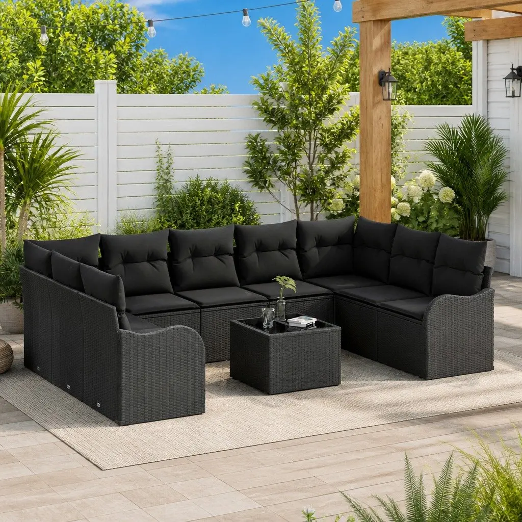 Outdoor Garden Sofa Set Poly Rattan Black Patio Lounge Seating