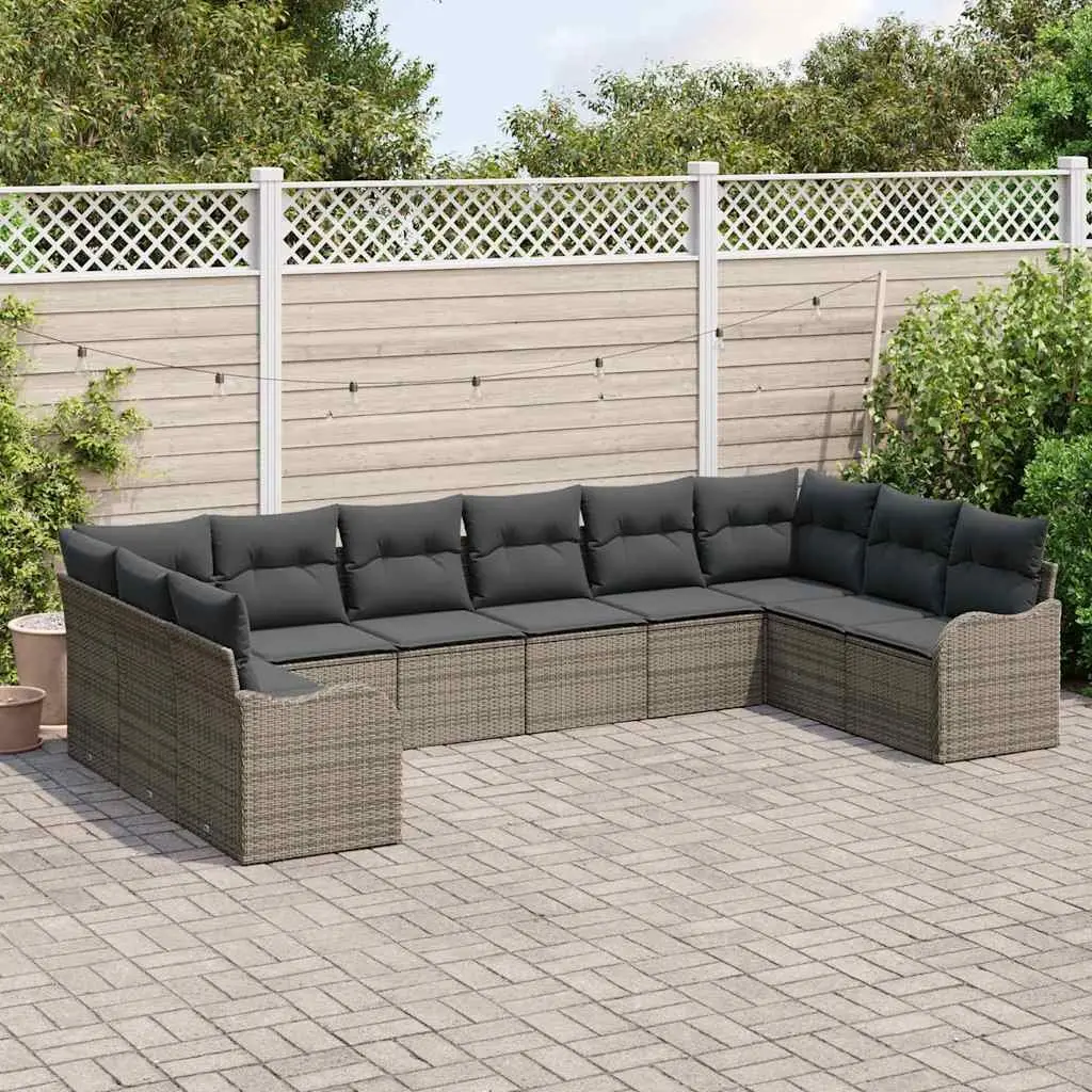 Garden Sofa Set Modular Poly Rattan Grey Outdoor Furniture 344 x 177.5 x 85 cm