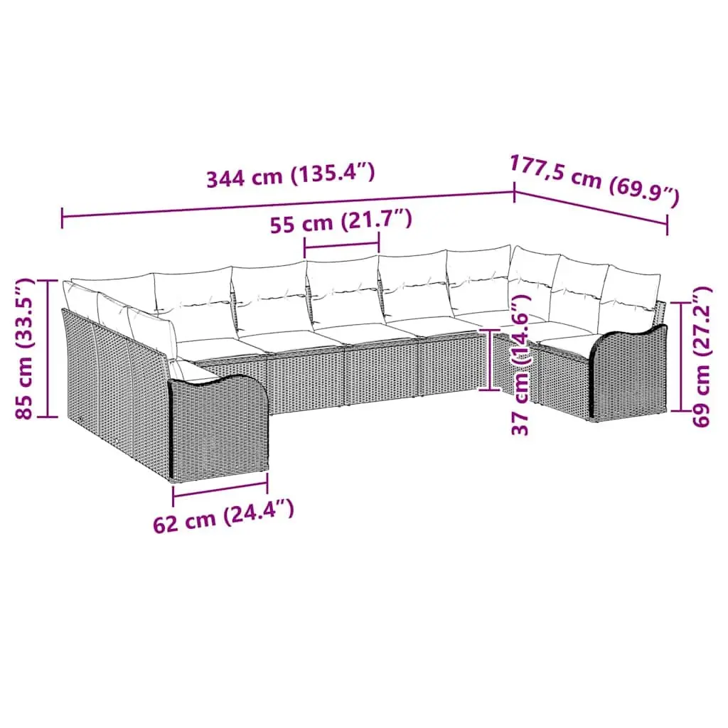 Garden Sofa Set 10 Pieces Black Outdoor Furniture Patio Lounge Rattan Modular