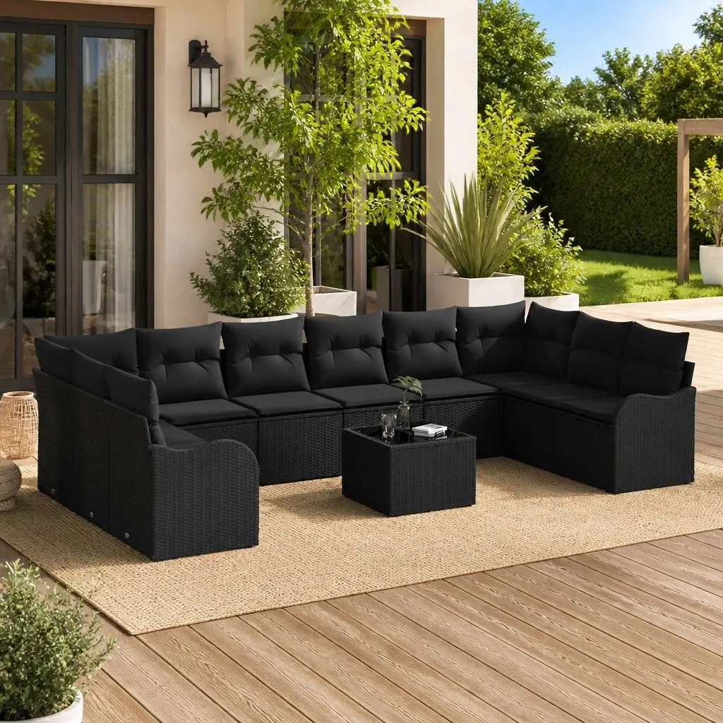 Garden Sofa Set Black Outdoor Furniture Modular Poly Rattan Patio Lounge Seating