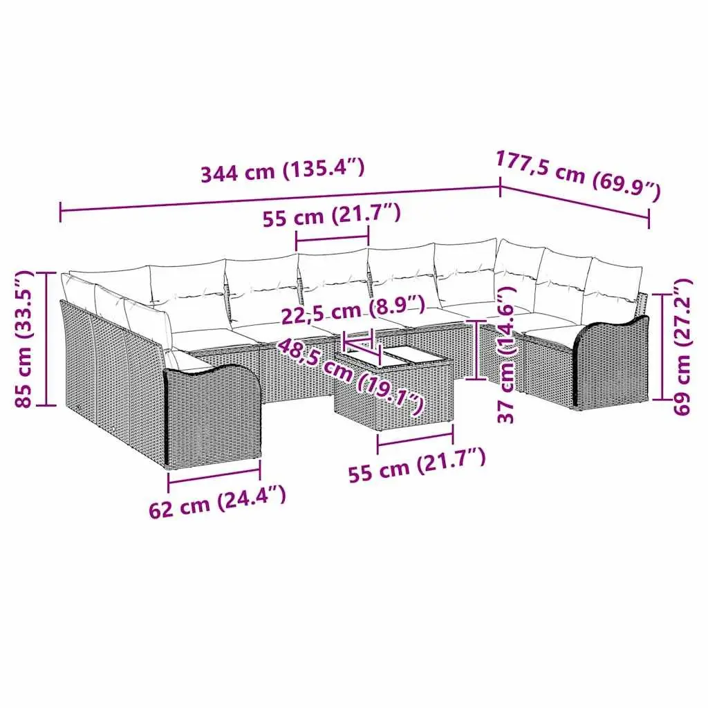 Garden Sofa Set Black Outdoor Furniture Modular Poly Rattan Patio Lounge Seating