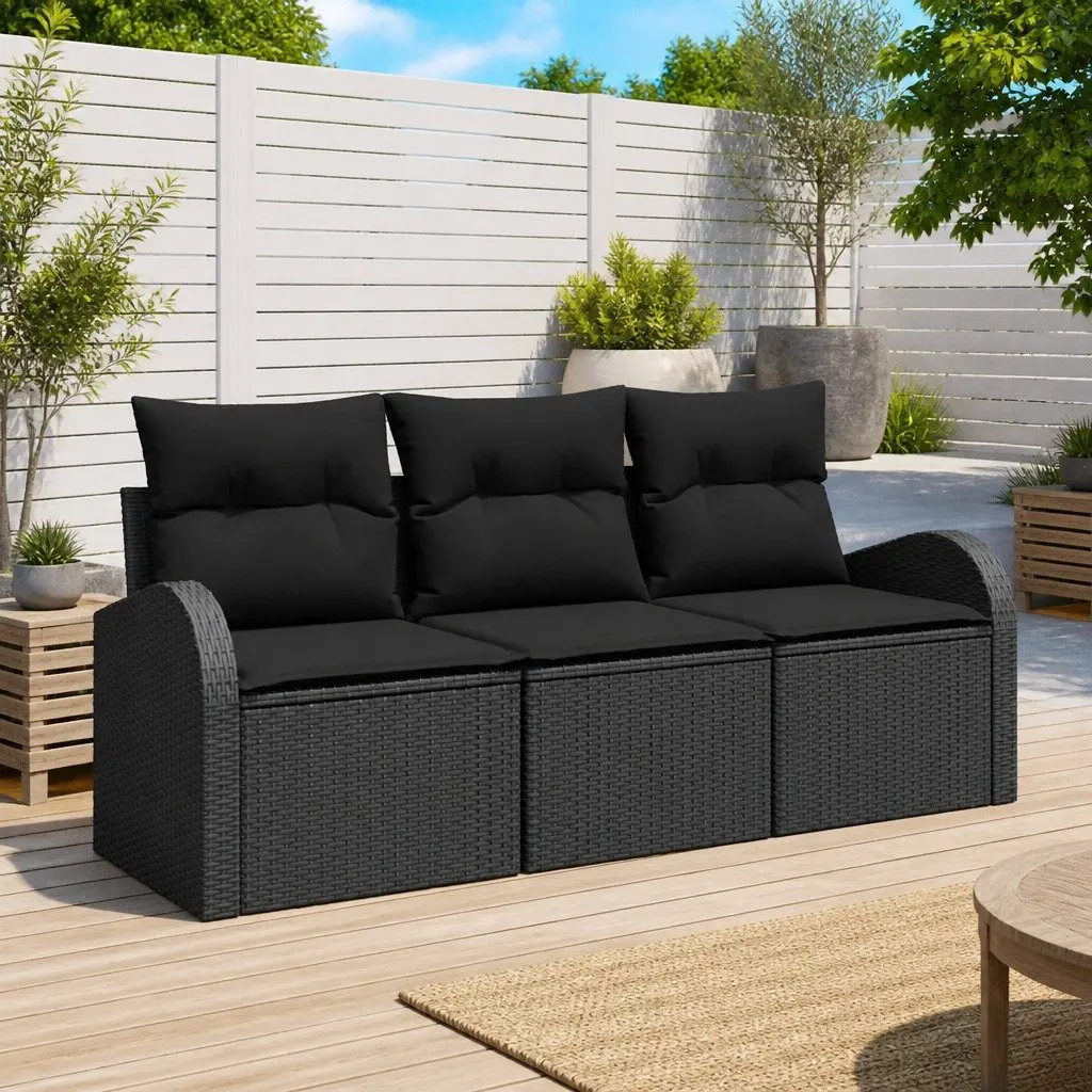 Garden Sofa Set Poly Rattan Modular Outdoor Seating 3 Piece Black