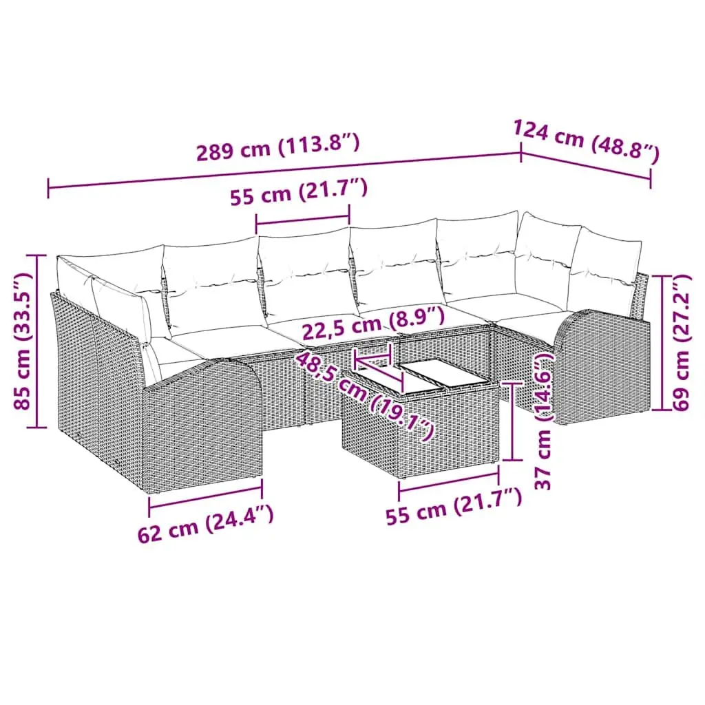 Garden Sofa Set Black Outdoor Seating Modular Poly Rattan Patio Furniture