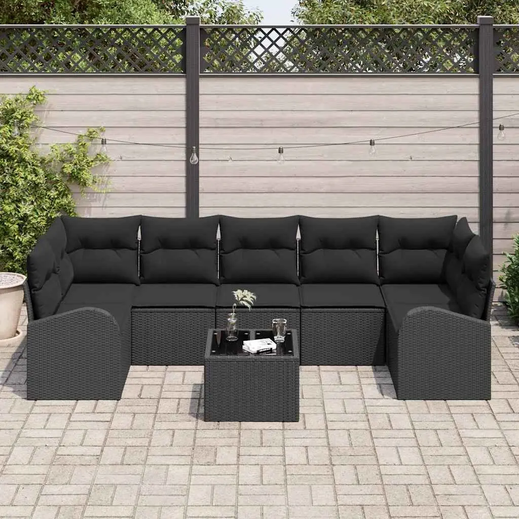 Garden Sofa Set Black Outdoor Seating Modular Poly Rattan Patio Furniture