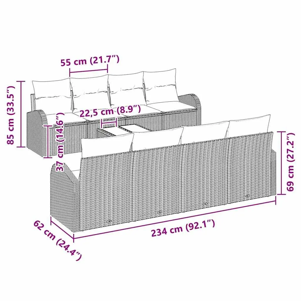 Outdoor Garden Sofa Set Black Poly Rattan Modular Patio Furniture with Coffee