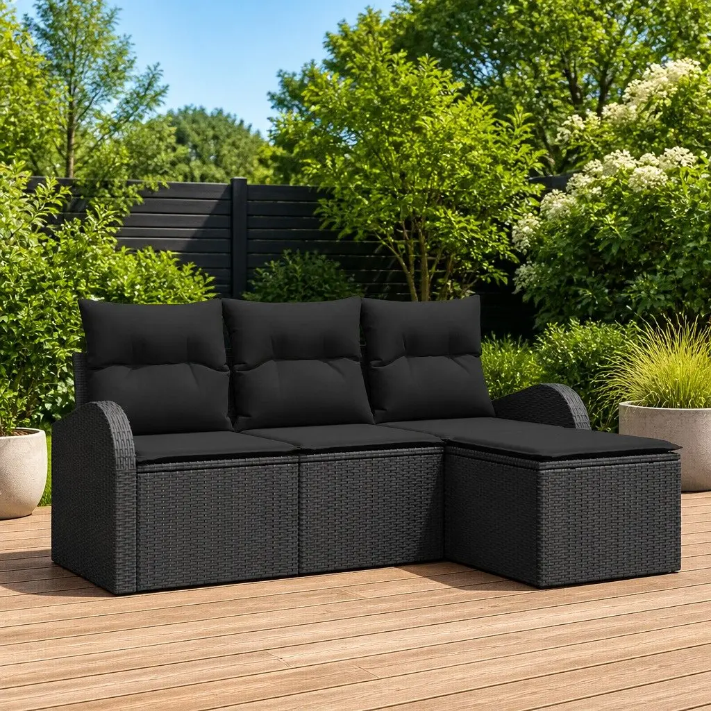 Garden Sofa Set Poly Rattan Black Outdoor Furniture Lounge Sectional