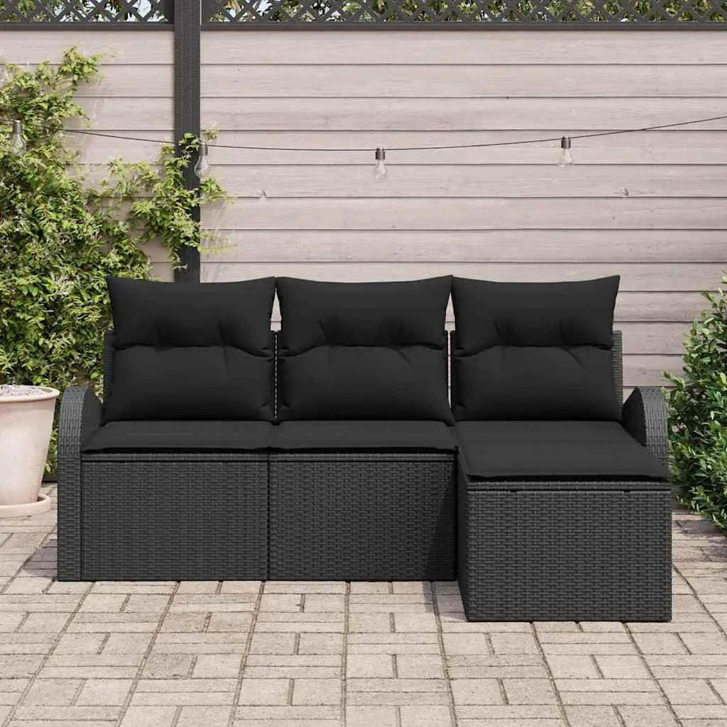 Garden Sofa Set Poly Rattan Black Outdoor Furniture Lounge Sectional