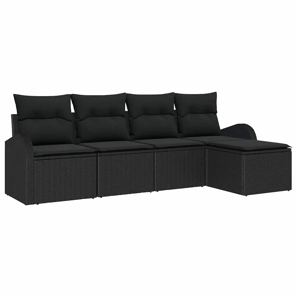 Garden Sofa Set Modular Poly Rattan 5 Piece Black Outdoor Furniture