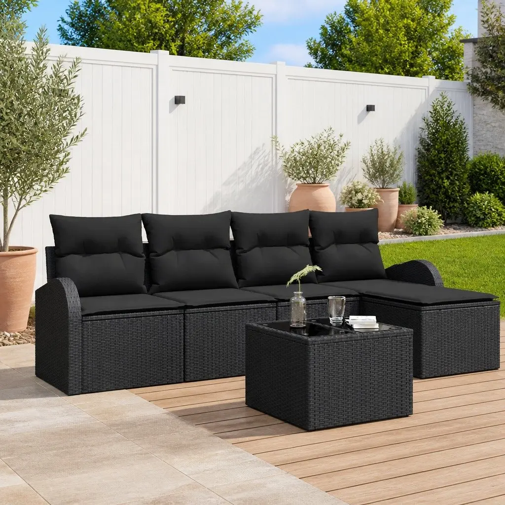 Garden Sofa Set Modular Poly Rattan 6 Piece Outdoor Furniture Black