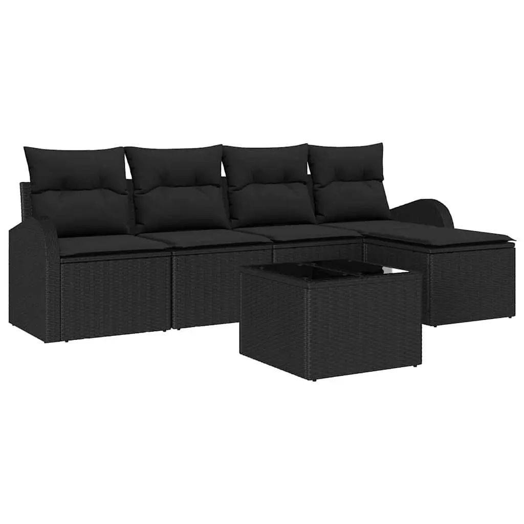 Garden Sofa Set Modular Poly Rattan 6 Piece Outdoor Furniture Black