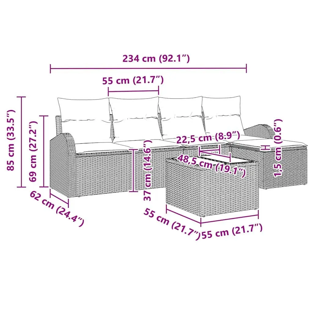 Garden Sofa Set Modular Poly Rattan 6 Piece Outdoor Furniture Black