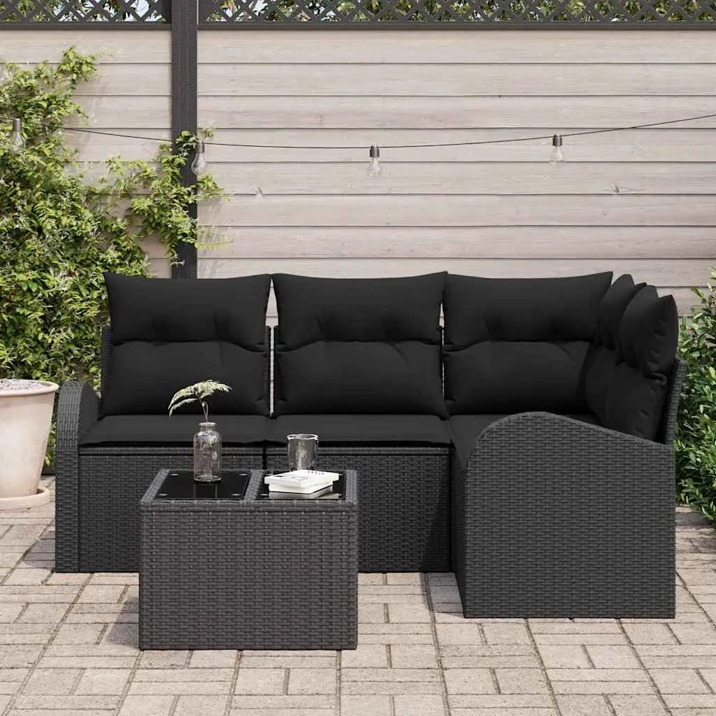 Garden Sofa Set Poly Rattan 5 Piece Black Outdoor Furniture Patio Lounge Seating