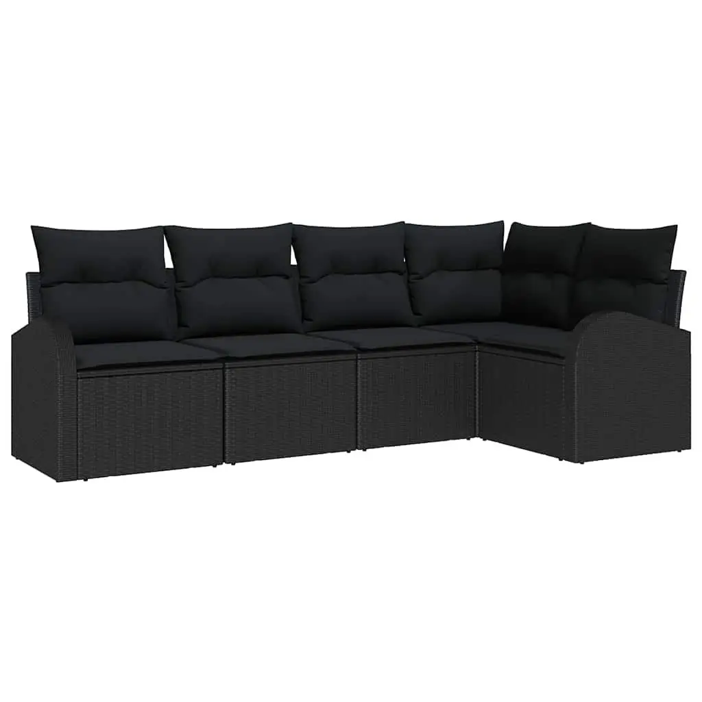 Outdoor Sofa Set Modular Poly Rattan Black with Cushions