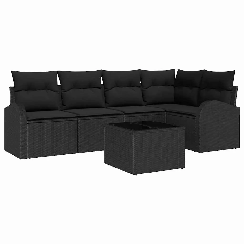 Outdoor Modular Sofa Set Black Poly Rattan Garden Furniture with Cushions