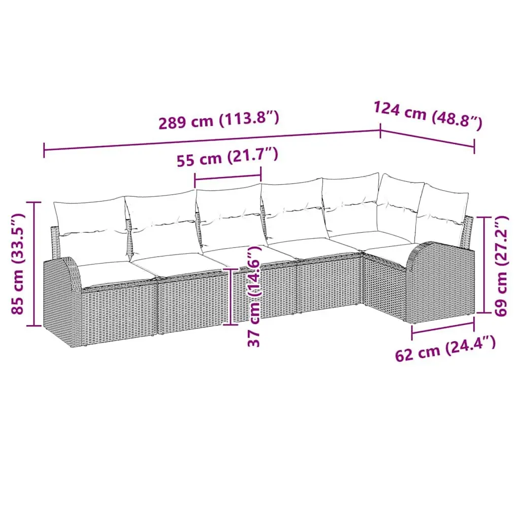 Outdoor Sectional Sofa Set 6 Piece Poly Rattan with Cushions Black