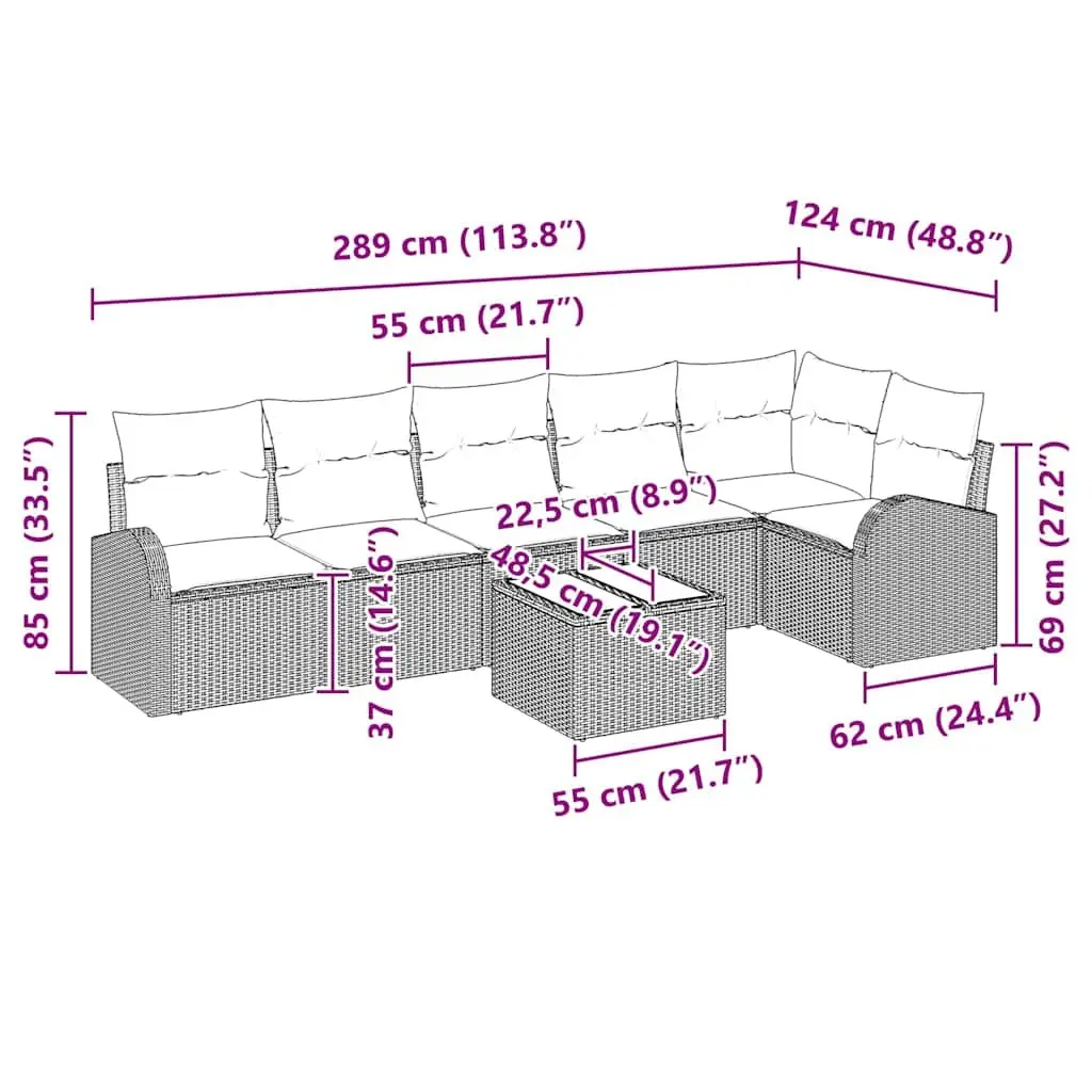 Garden Sofa Set 7 Piece Outdoor Furniture Patio Lounge Black Poly Rattan Cushion
