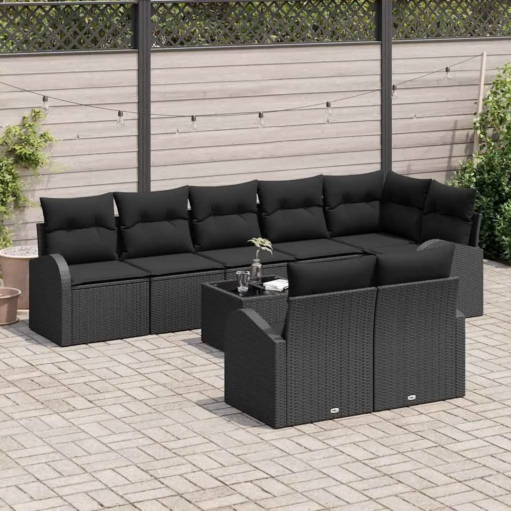 Outdoor Garden Sofa Set 9 Pieces Poly Rattan Black Modular Seating Furniture