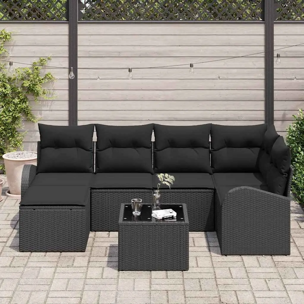 Garden Sofa Set 7pc Outdoor Furniture Black Poly Rattan Modular Patio Seating