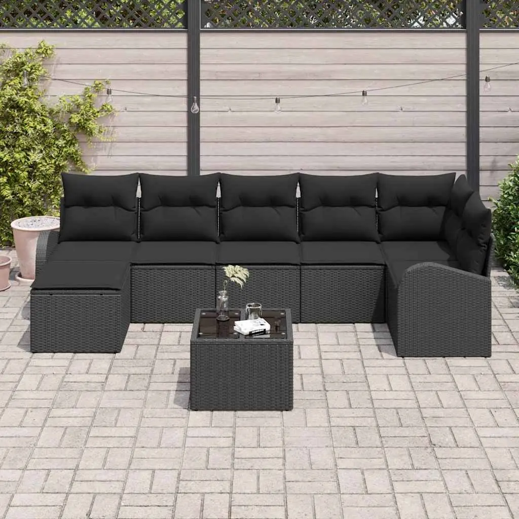 Modular Garden Sofa Set Poly Rattan 8 Pieces Black with Cushions