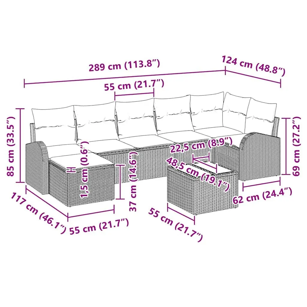 Modular Garden Sofa Set Poly Rattan 8 Pieces Black with Cushions