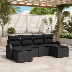 Garden Sofa Set 6 Piece Modular Outdoor Seating Black Poly Rattan Patio Lounge
