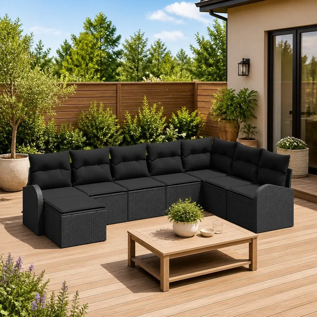 Garden Sofa Set Poly Rattan 8 Pieces Modular Outdoor Furniture Black