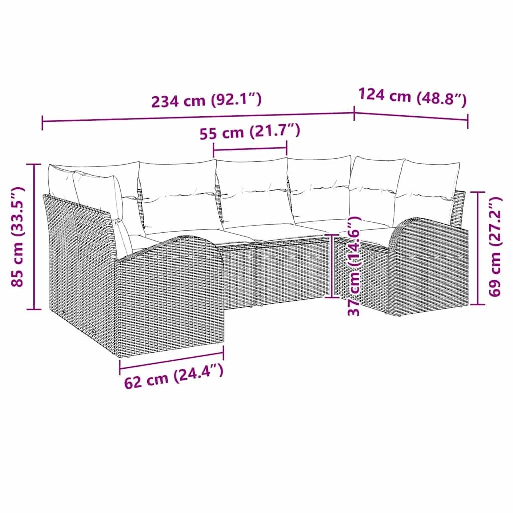 Modular Sofa Set 6 Pieces Black Woven Poly Rattan Outdoor Furniture for Garden and Patio