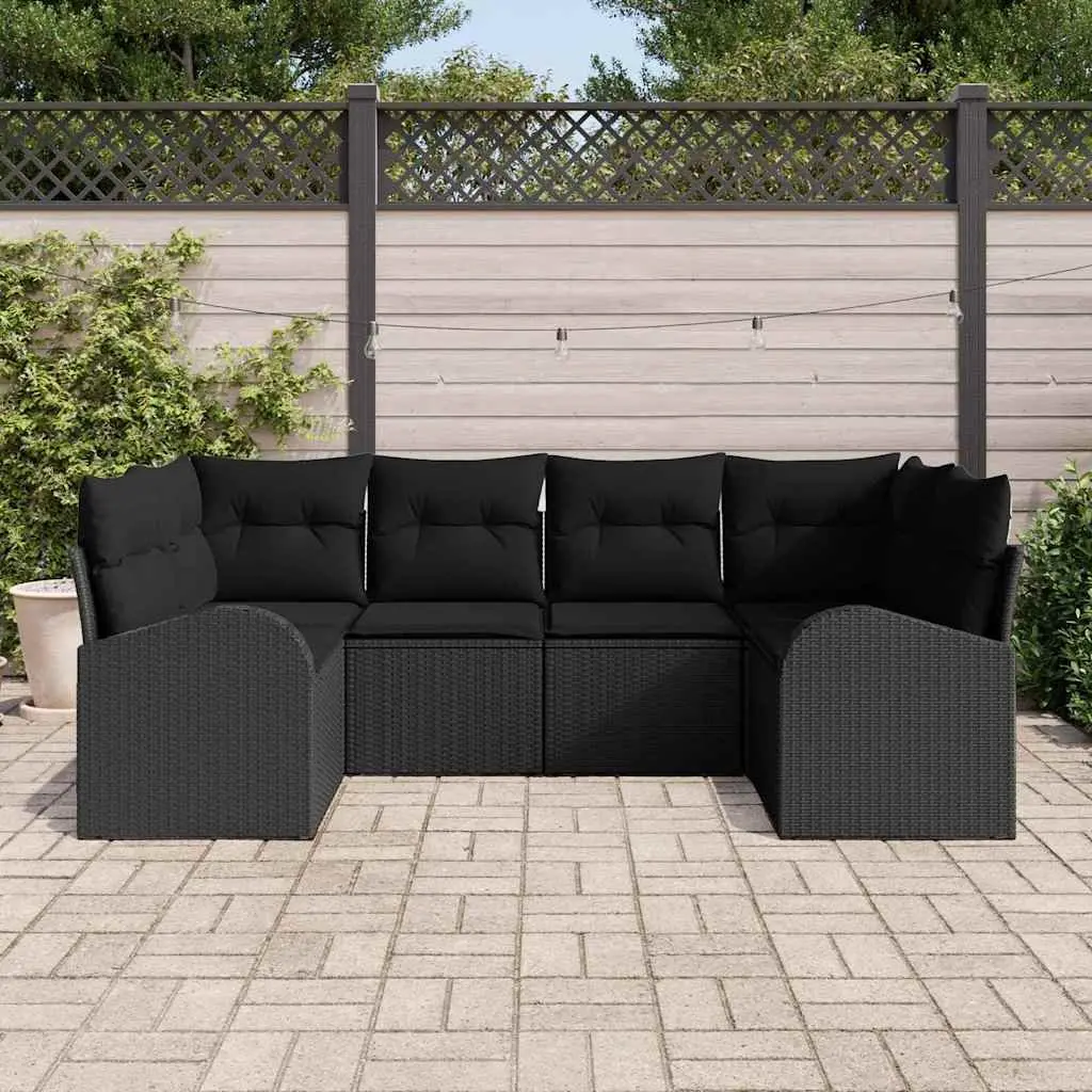 Modular Sofa Set 6 Pieces Black Woven Poly Rattan Outdoor Furniture for Garden and Patio