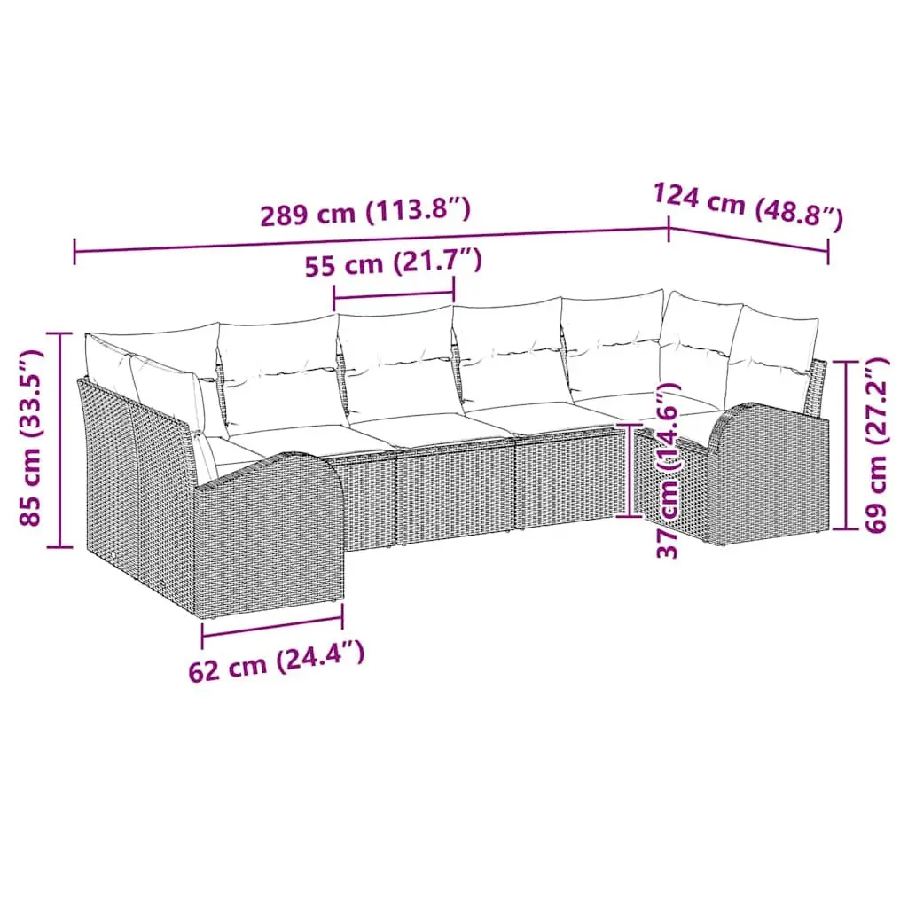 Modular Garden Sofa Set Poly Rattan 7 Piece Outdoor Furniture Sectional Black
