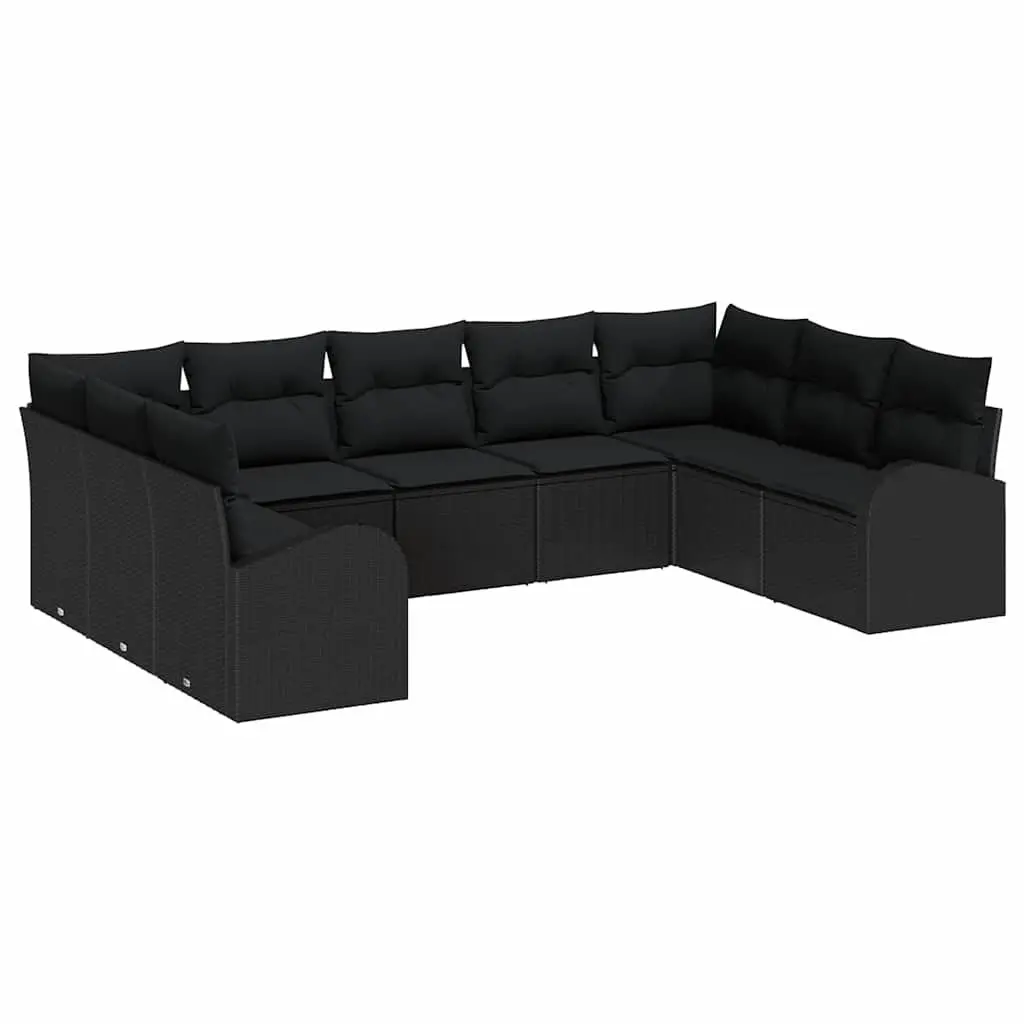 Modular Sofa Set Poly Rattan Black Outdoor Furniture with Cushions and Pillows