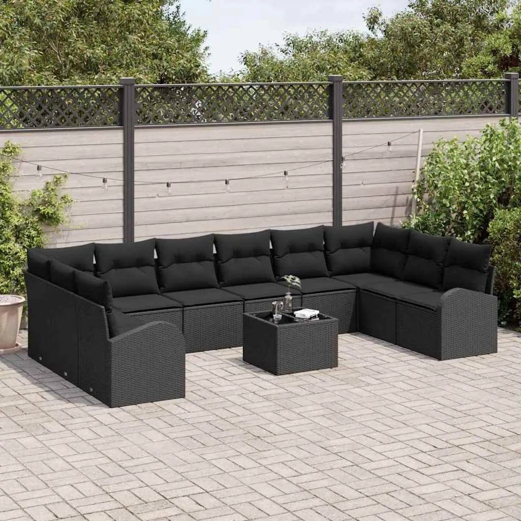 11 Piece Modular Black Poly Rattan Sofa Set Outdoor Furniture Cushions