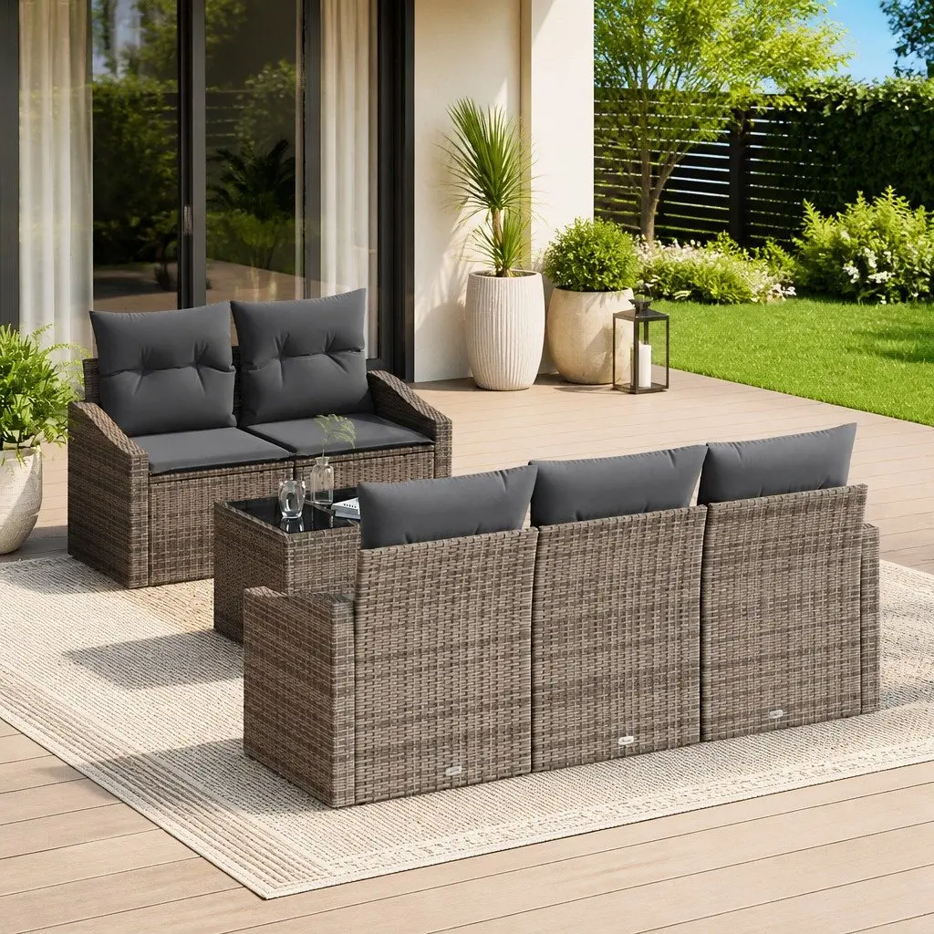 Outdoor Sofa Set Poly Rattan 6 Pieces Grey Modular Seating Garden Furniture