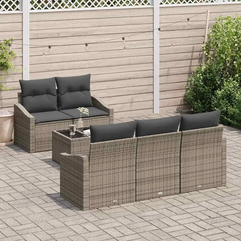 Outdoor Sofa Set Poly Rattan 6 Pieces Grey Modular Seating Garden Furniture