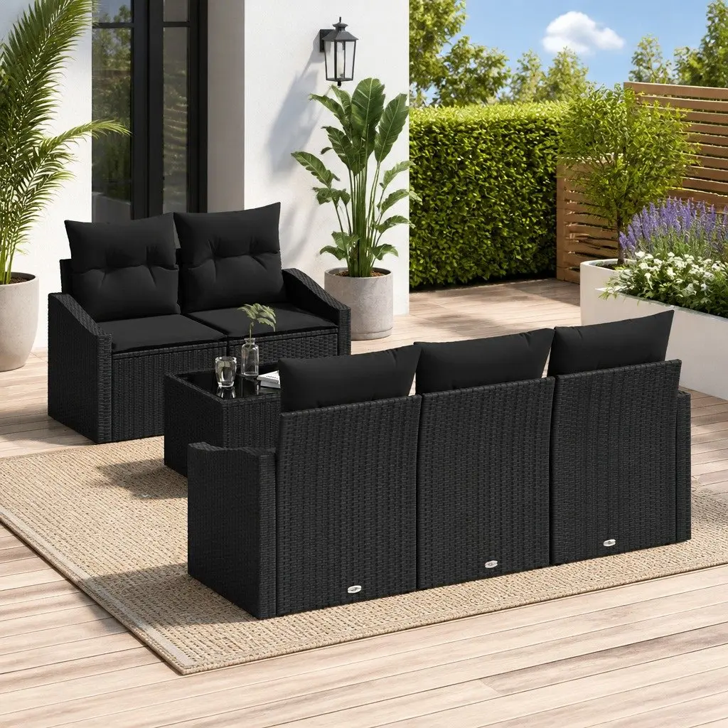 Outdoor Garden Sofa Set Poly Rattan 6 Pieces Black Modular Seating with Storage