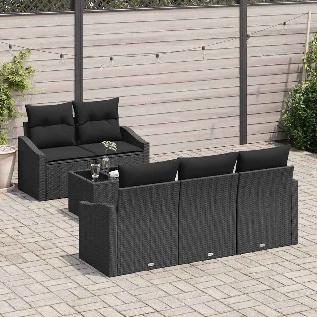 Outdoor Garden Sofa Set Poly Rattan 6 Pieces Black Modular Seating with Storage