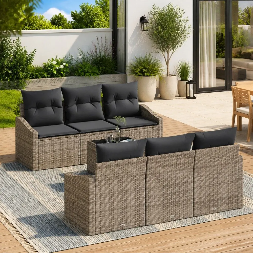 Outdoor Sofa Set Poly Rattan 7 Piece Grey