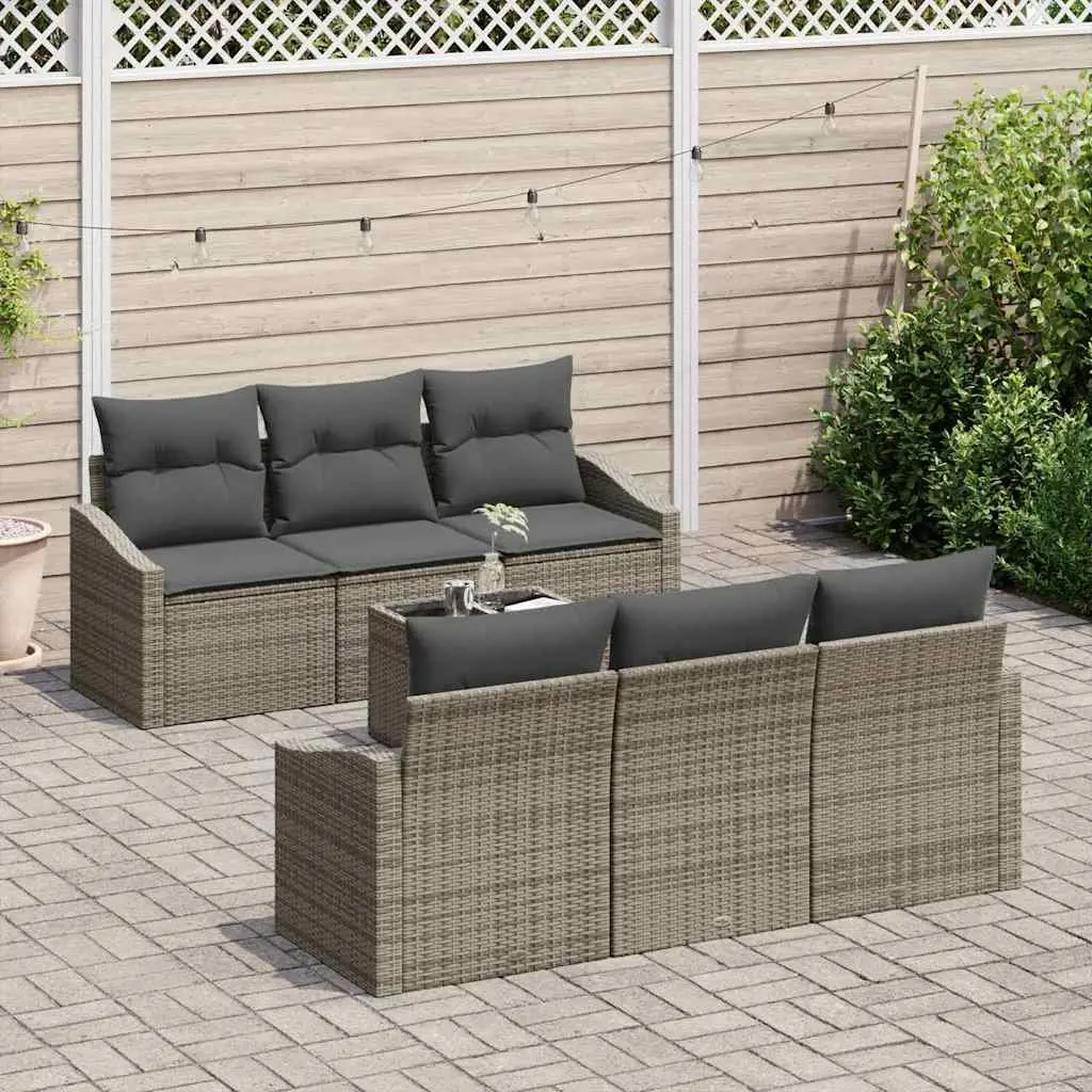 Outdoor Sofa Set Poly Rattan 7 Piece Grey