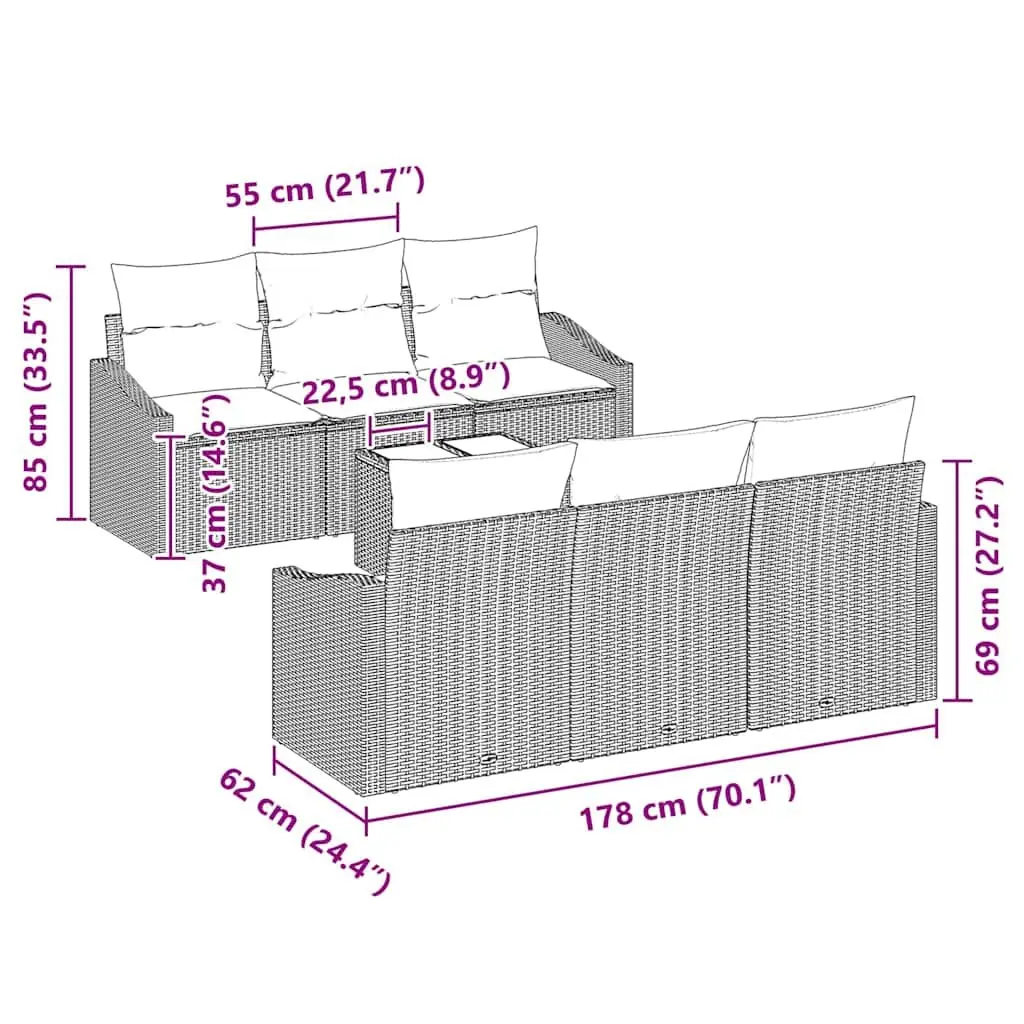 Outdoor Sofa Set Poly Rattan 7 Piece Grey