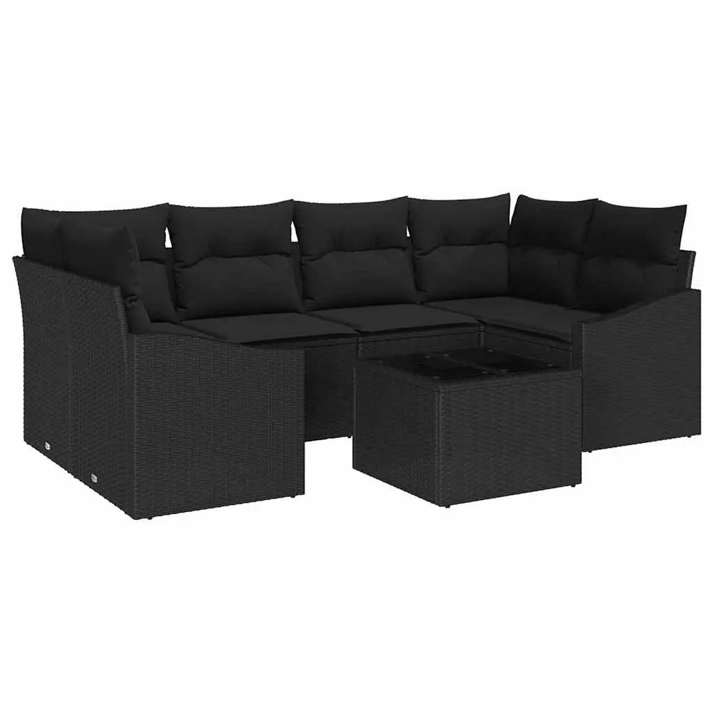 Outdoor Sofa Set 7 Piece Modular Garden Furniture Black Poly Rattan with
