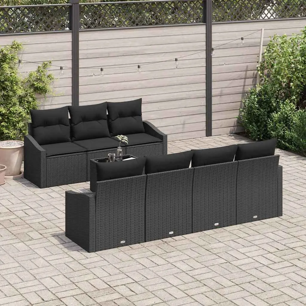 Modular Outdoor Sofa Set 8 Pieces Black Poly Rattan with Cushions