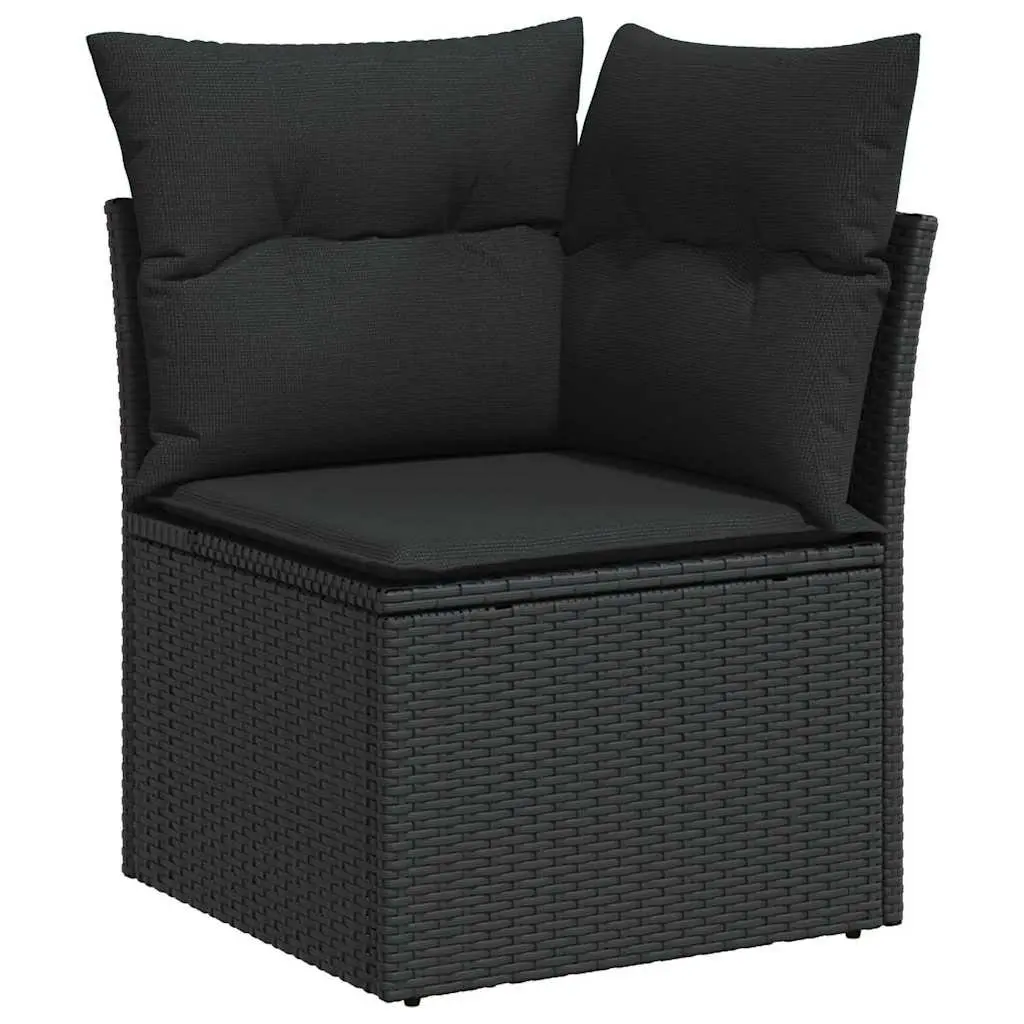 Outdoor Sofa Set Black Garden Furniture Poly Rattan with Glass Table Modular